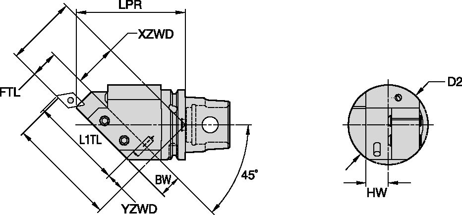 KM63XMZ 45° SQ ADAPTER LH 20X20MM