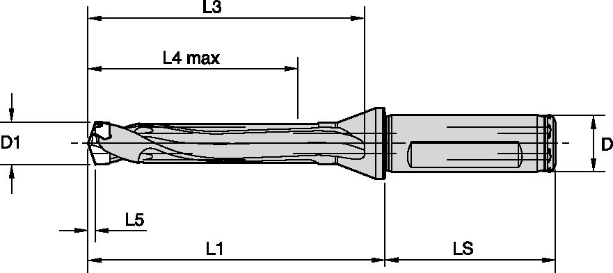 TDM1 DRILL BODY INCH SCF 5XD D=0.313